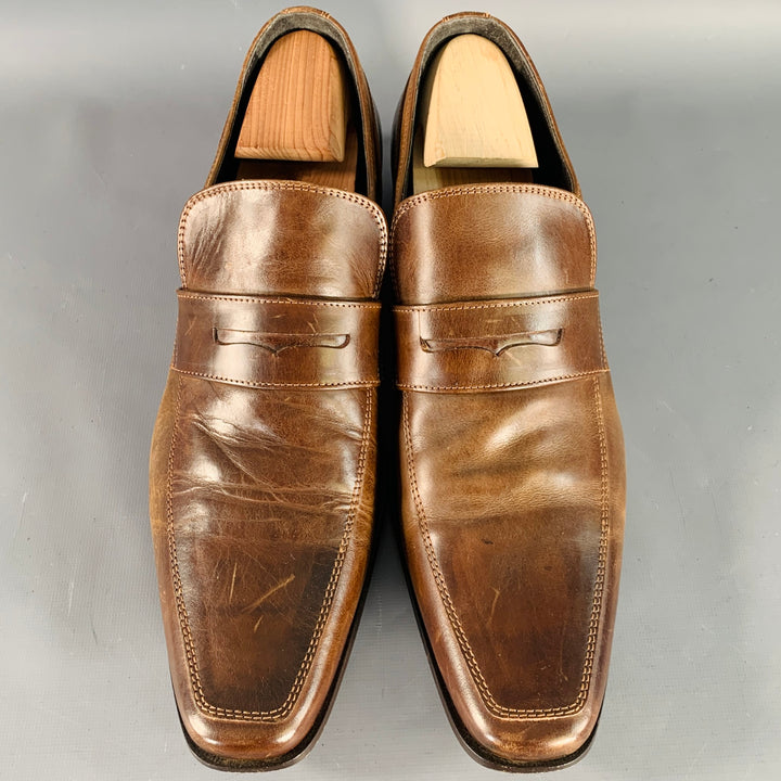 DSQUARED2 Size 12 Brown Leather Square Toe Penny Loafers