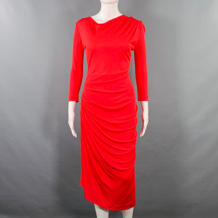 VIVIENNE WESTWOOD Size XS Red Viscose Ruched Long Sleeve Dress