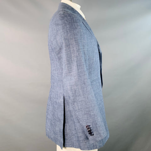 MARK POMERANTZ Size 44 Blue Linen Notch Lapel Sport Coat