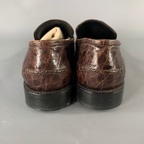 SALVATORE FERRAGAMO Size 8.5 Brown Embossed Leather Slip On Loafers