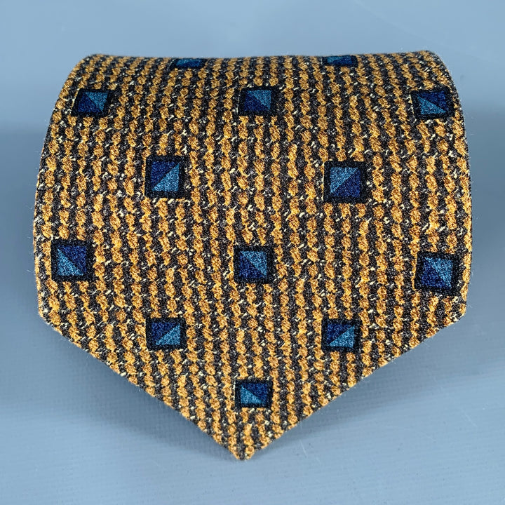 ERMENEGILDO ZEGNA Navy Beige Squares Silk Tie