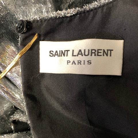 SAINT LAURENT Size 4 Silver Silk Metallic Shift Dress