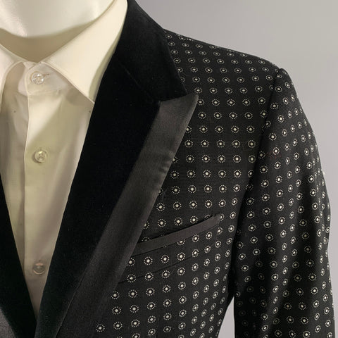DOLCE & GABBANA Size 40 Black White Dot Cotton Blend Tuxedo Sport Coat