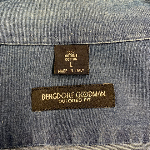 BERGDORF GOODMAN Size L Indigo Cotton Tuxedo Long Sleeve Shirt