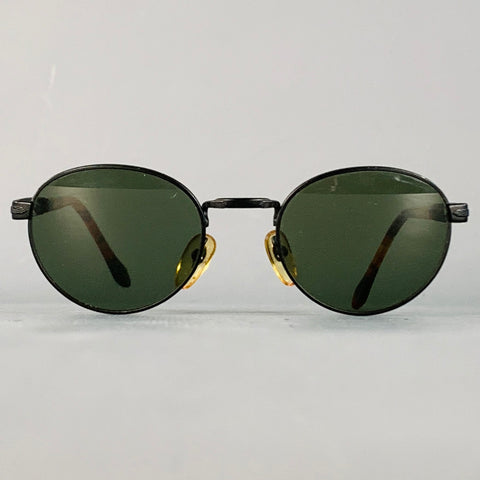 PERSOL Black Tortoiseshell Metal Round Sunglasses