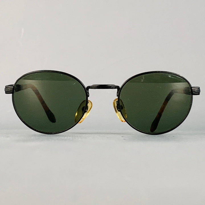 PERSOL Black Tortoiseshell Metal Round Sunglasses