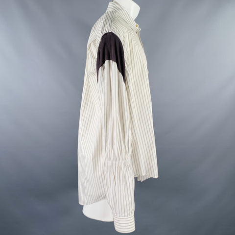 VIVIENNE WESTWOOD Size 36 White Brown Stripe Cotton Oversized Long Sleeve Shirt