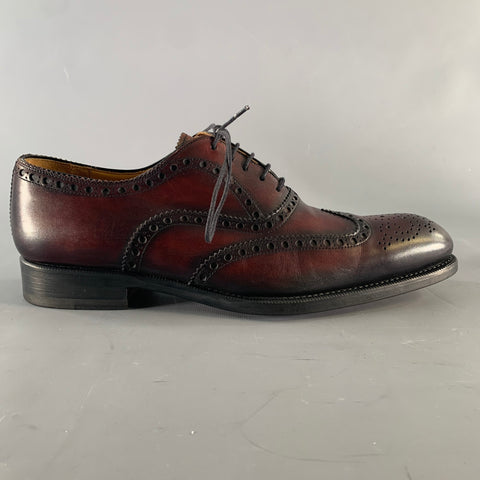 MAGNANNI Size 9.5 Burgundy Antique Leather Wingtip Lace Up Shoes