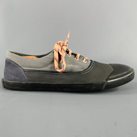 LANVIN Size 10 Grey Black Color Block Canvas Lace-Up Sneakers