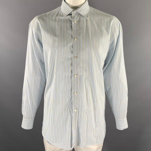 BERGDORF GOODMAN Size XL Blue Yellow Stripe Cotton Long Sleeve Shirt
