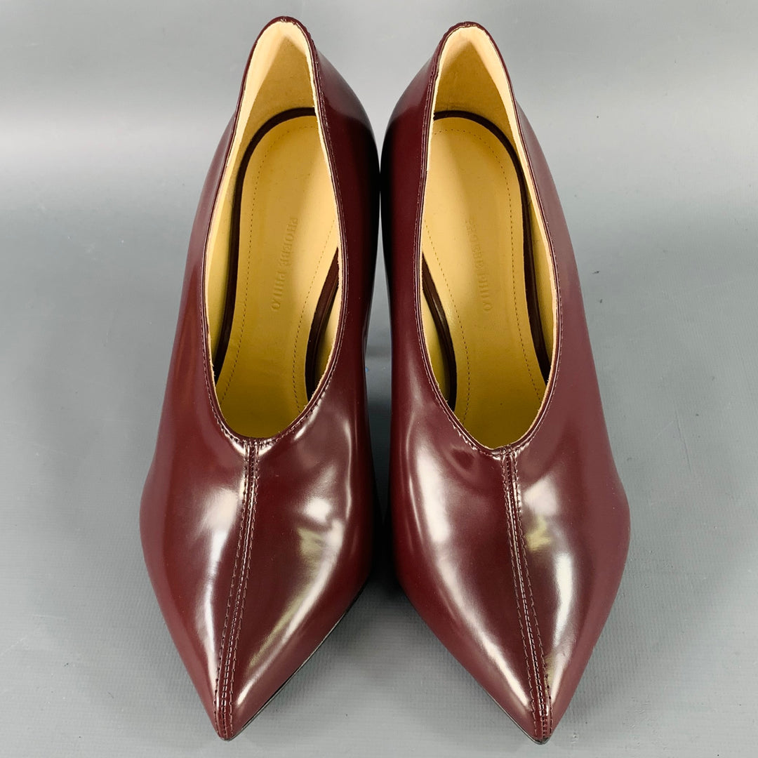 PHOEBE PHILO Size 7.5 Burgundy Leather Pointed Toe Pumps