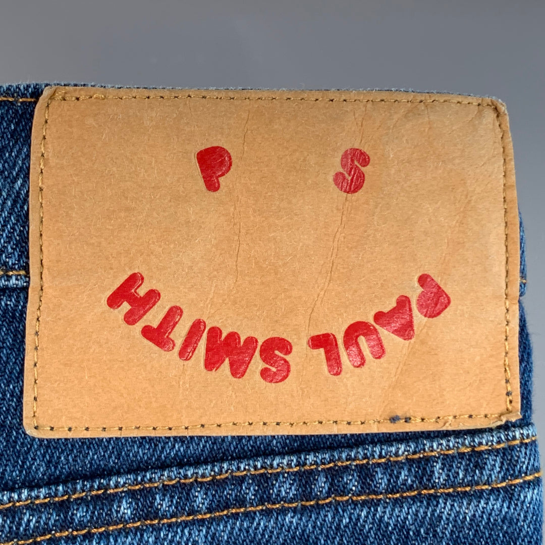 PAUL SMITH SS24 Size 34 Blue Washed Cotton Straight Contrast Stitch Jeans