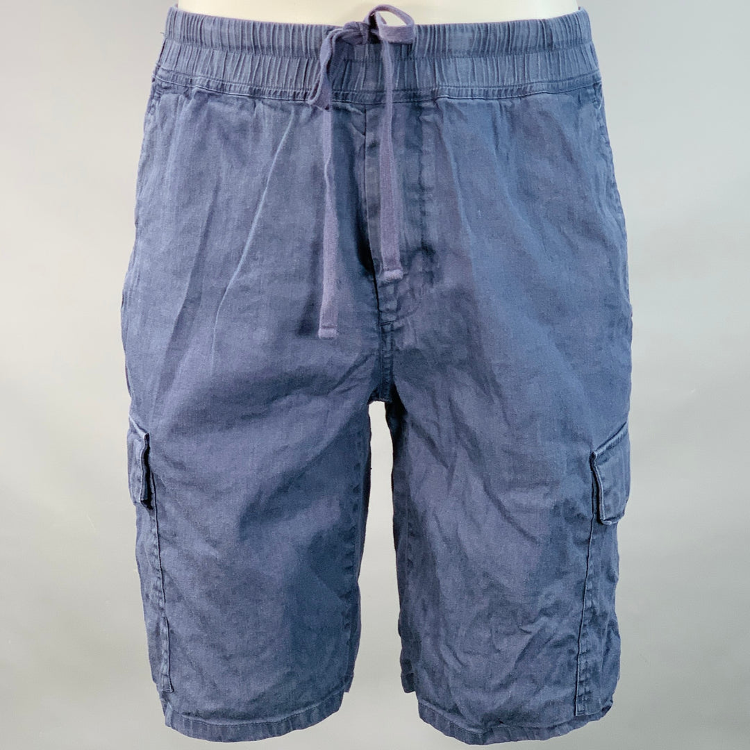 VINCE Size M Blue Linen Blend Elastic Waistband Cargo Shorts