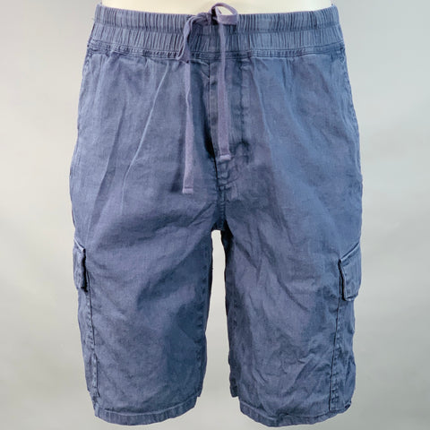 VINCE Size M Blue Linen Blend Elastic Waistband Cargo Shorts