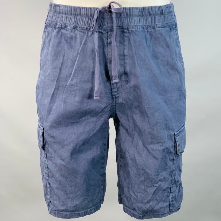 VINCE Size M Blue Linen Blend Elastic Waistband Cargo Shorts