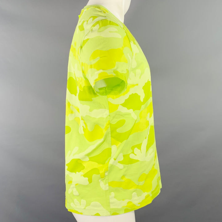 VALENTINO Size M Neon Green Yellow Camouflage Cotton Crew Neck T-shirt