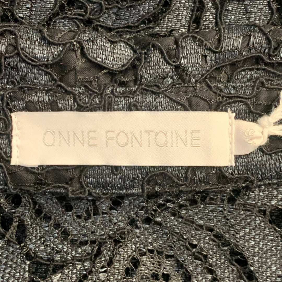 ANNE FONTAINE Size XL Selia Grey Black Polyamide Cotton Blend Lace Button Up Blouse