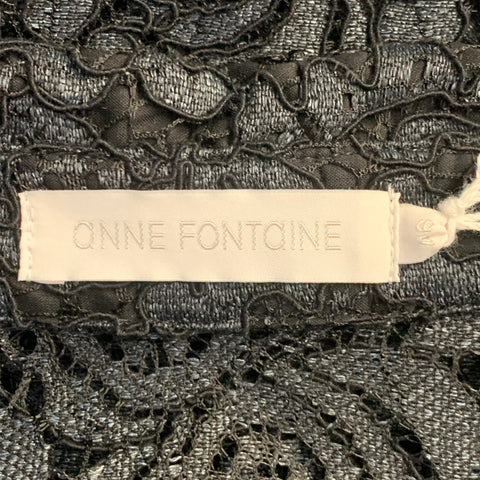 ANNE FONTAINE Size XL Selia Grey Black Polyamide Cotton Blend Lace Button Up Blouse