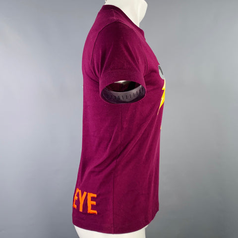 WALTER VAN BEIRENDONCK Size S Purple Embroidery Cotton T-shirt