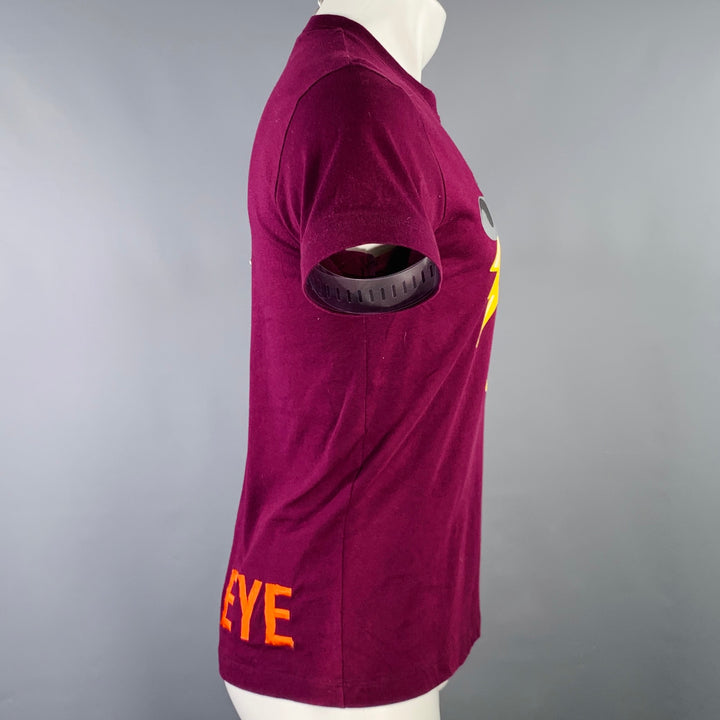 WALTER VAN BEIRENDONCK Size S Purple Embroidery Cotton T-shirt