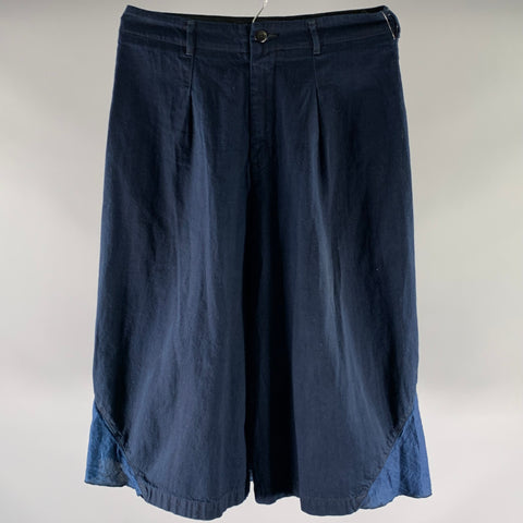 KAPITAL Size S Navy Indigo Cotton Linen Wide Shorts