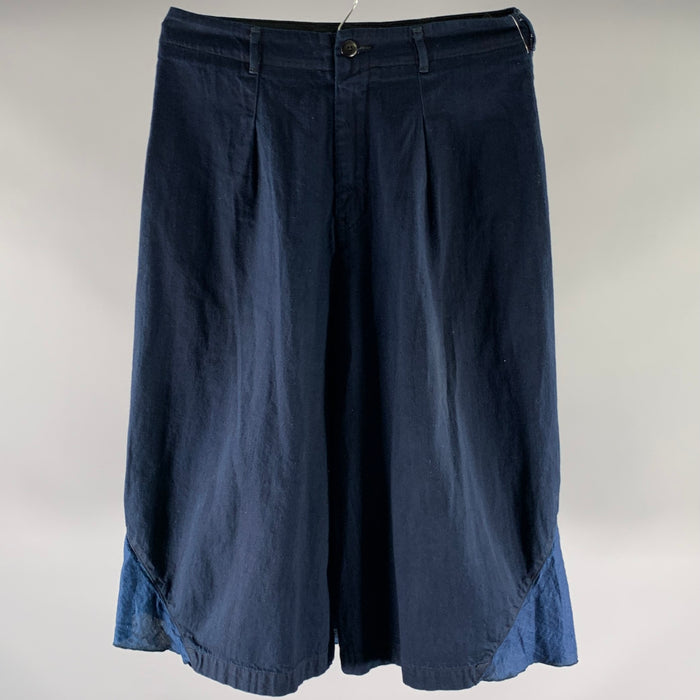 KAPITAL Size S Navy Indigo Cotton Linen Wide Shorts
