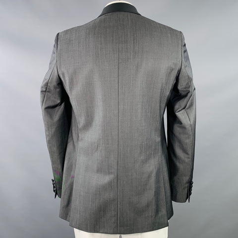 TED BAKER Size 42 Long Grey Black Wool Mohair Shawl Collar Sport Coat