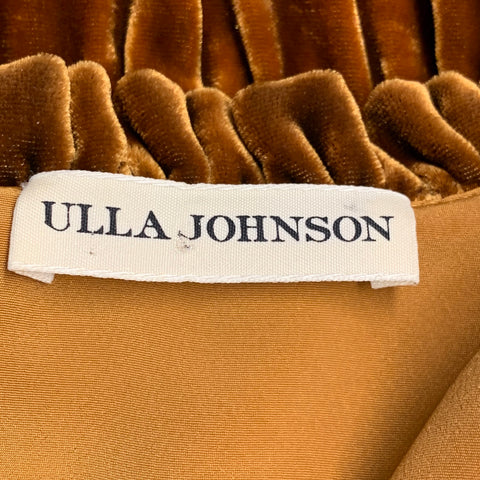 ULLA JOHNSON Size 2 Bunny Yellow Mustard Velvet Ruffle Midi Dress