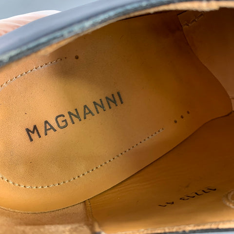MAGNANNI Size 8 Navy Black Leather Double Monk Strap Loafers