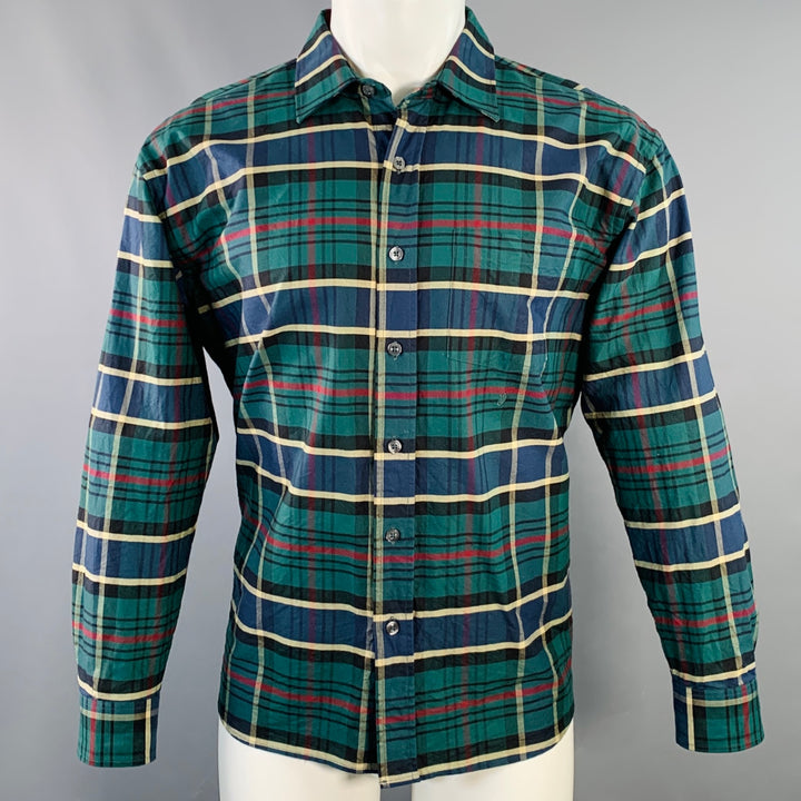 STUSSY Size S Green Navy Yellow Plaid Cotton Button Down Long Sleeve Shirt