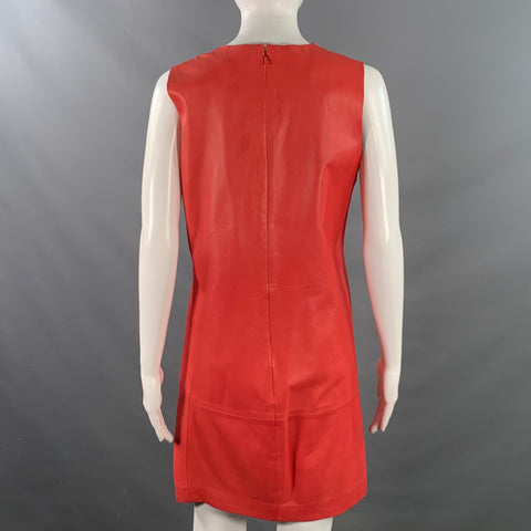 BALENCIAGA Size 8 Red Coral Lambskin Leather Sleeveless Shift Dress
