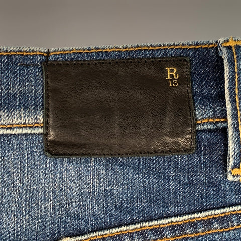 R13 SS15 Size 31 Blue Distressed Cotton Blend Slim Tapered Jeans