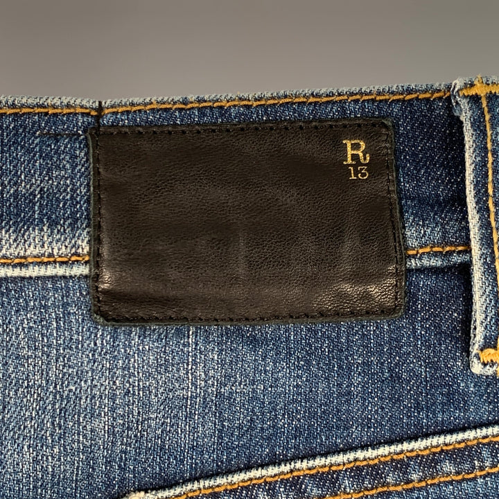 R13 SS15 Size 31 Blue Distressed Cotton Blend Slim Tapered Jeans