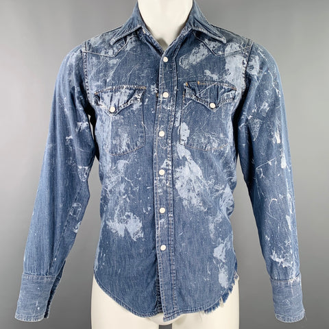 ROEBUCKS Size S Blue Light Blue Paint Splatter Western Long Sleeve Shirt
