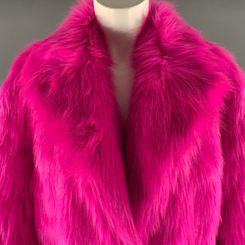 STAND STUDIO Size M Pink Modacrylic Blend Textured Faux Fur Coat