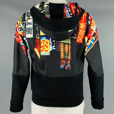 NEIL BARRETT Size L Black Multi Color Print Hooded Jacket