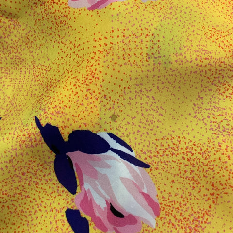 MSGM Size L Yellow Multi Color Satin Floral Button Up Shirt