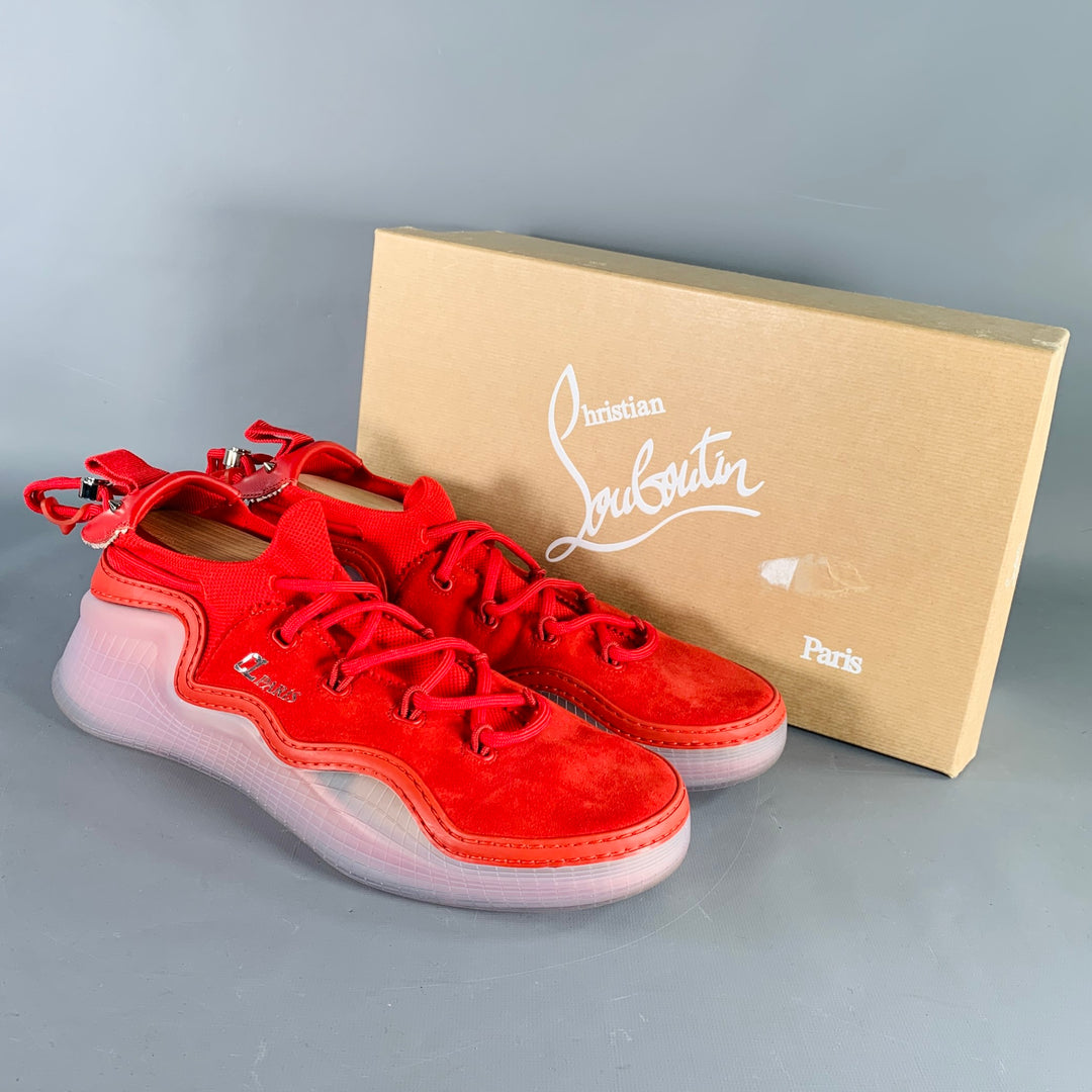 CHRISTIAN LOUBOUTIN Size 11.5 Arpoador Red Suede Low Top Sneakers