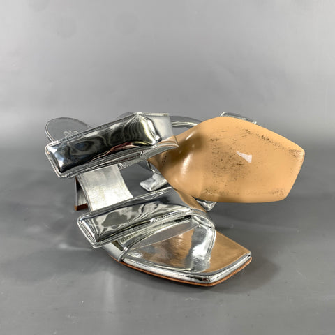 GIABORGHINI Size 10 Silver Leather Metallic Straps Sandals