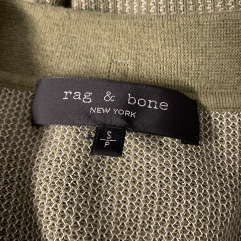 RAG & BONE Size S Green White Knit Cotton Blend Button Up Short Sleeve Shirt
