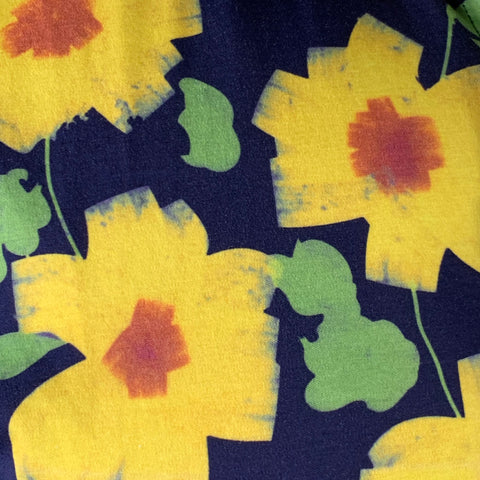 STEELE Size M Navy Yellow Floral Sunflowers Cotton Short Sleeve Shirt