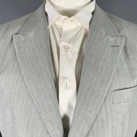 DOLCE & GABBANA Size 46 Light Gray Stripe Linen Cotton Notch Lapel Suit
