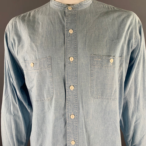 RRL by RALPH LAUREN Size L Light Blue Cotton Band Collar Long Sleeve Shirt