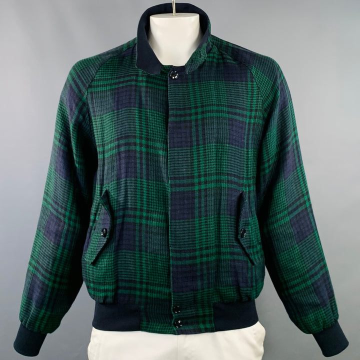 MASSIMO PIOMBO Size 42 Green Black Glenplaid Hidden Buttons Bomber Jacket