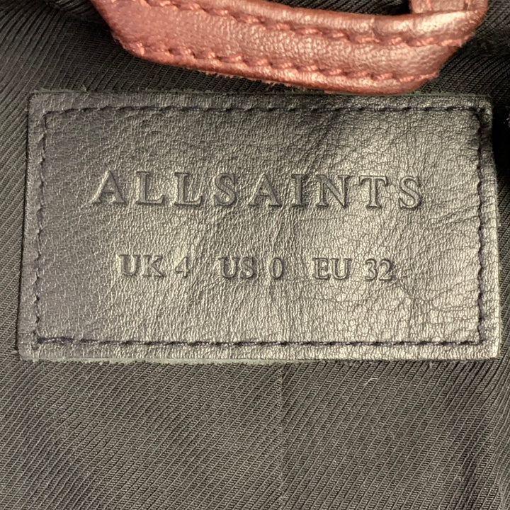 ALLSAINTS Size 0 Harland Burgundy Lambskin Leather Biker Jacket