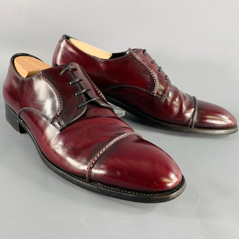 ERMENEGILDO ZEGNA Size 11 Burgundy Leather Cap Toe Lace-Up Shoes