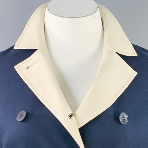 LORO PIANA Size 12 Caleb Navy White Cotton Blend Twill Double Breasted Jacket Blazer