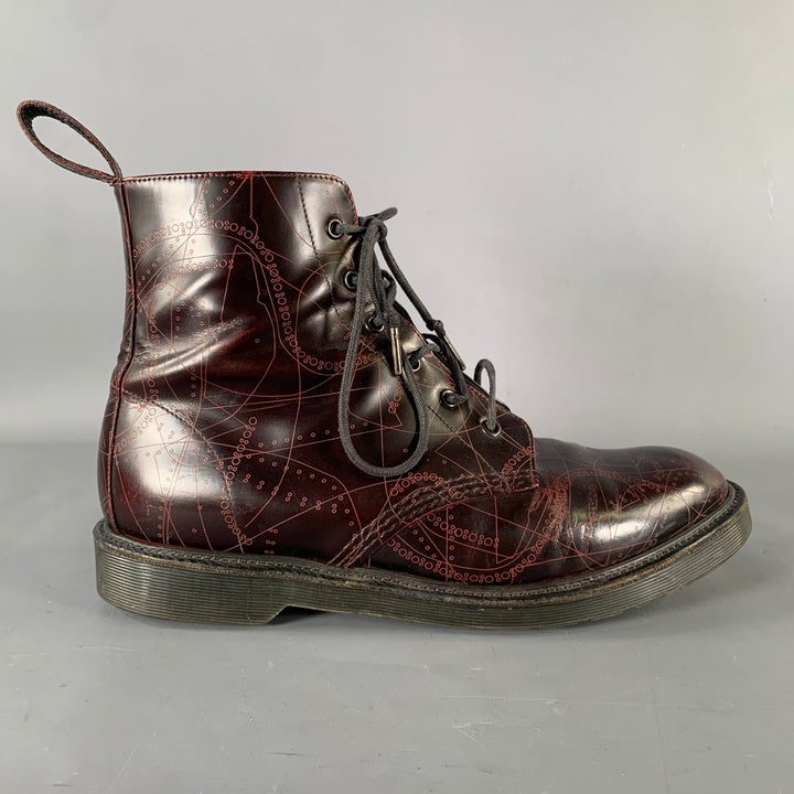 DOC MARTENS Size 12 Burgundy Abstract Leather Boots