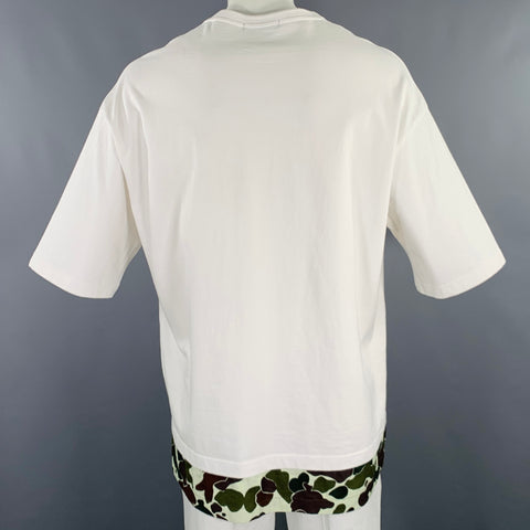 COMME des GARCONS HOMME 2021 Size XL White Green Mixed Fabrics Cotton T-shirt