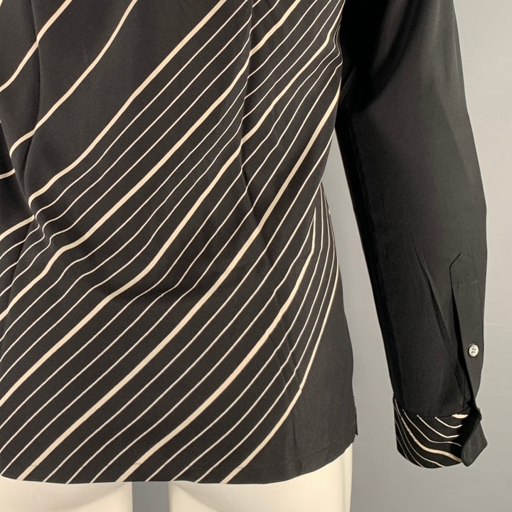THEORY Size S Black Stripe Silk Blend Button Up Long Sleeve Shirt
